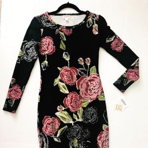 XXS LuLaRoe Debbie Black floral dress - NWT
